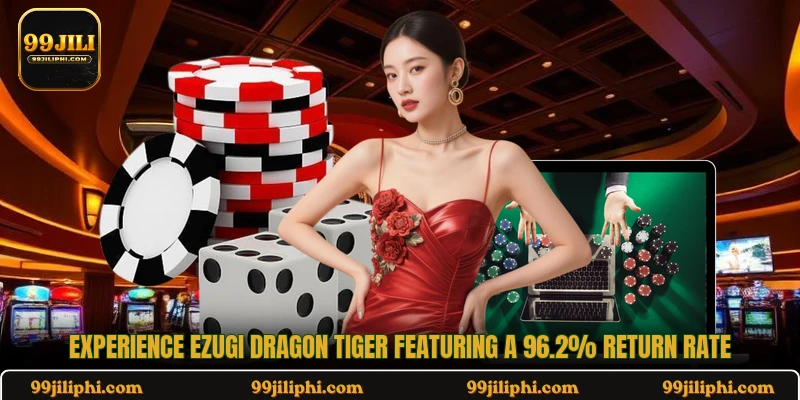 Experience Ezugi Dragon Tiger featuring a 96.2% return rate